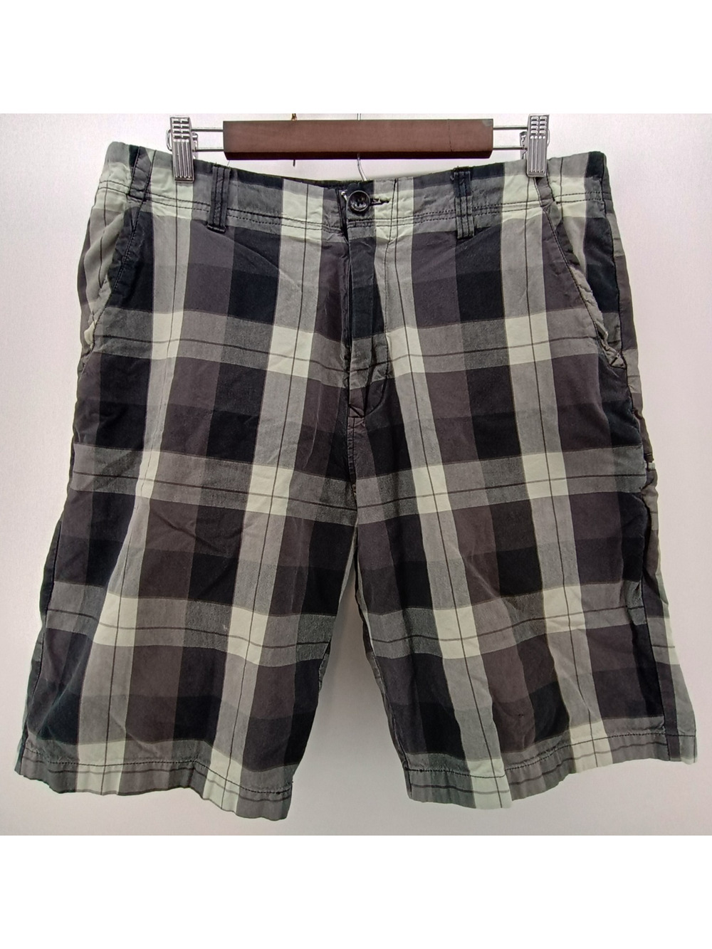 Fox Racing Chino Shorts Mens Size 34 Black Grey White Plaid Casual Relaxed